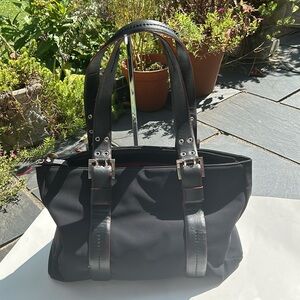 Donald Pliner Black Fabric & Leather Tote Bag